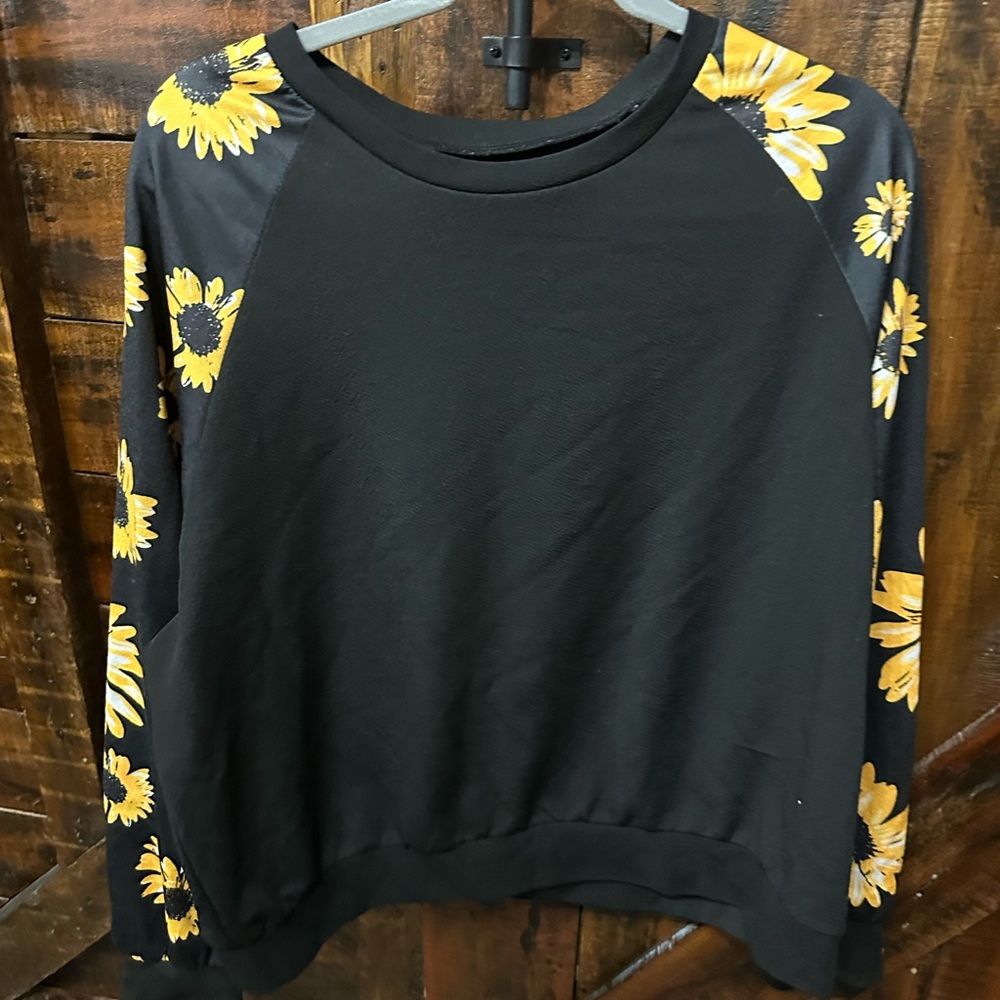 Black Shirt with Sunflower Sleeves